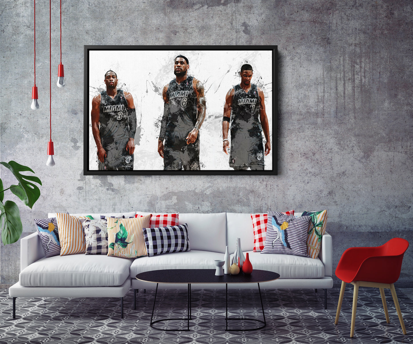 Miami Heat Big 3 Poster Basketball Painting Hand Made Posters Canvas Print Kids Wall Art Home Man Cave Gift Decor