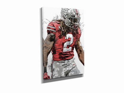 Chase Young Poster Ohio State Buckeyes Football Painting Hand Made Posters Canvas Print Kids Wall Art Man Cave Gift Home Decor