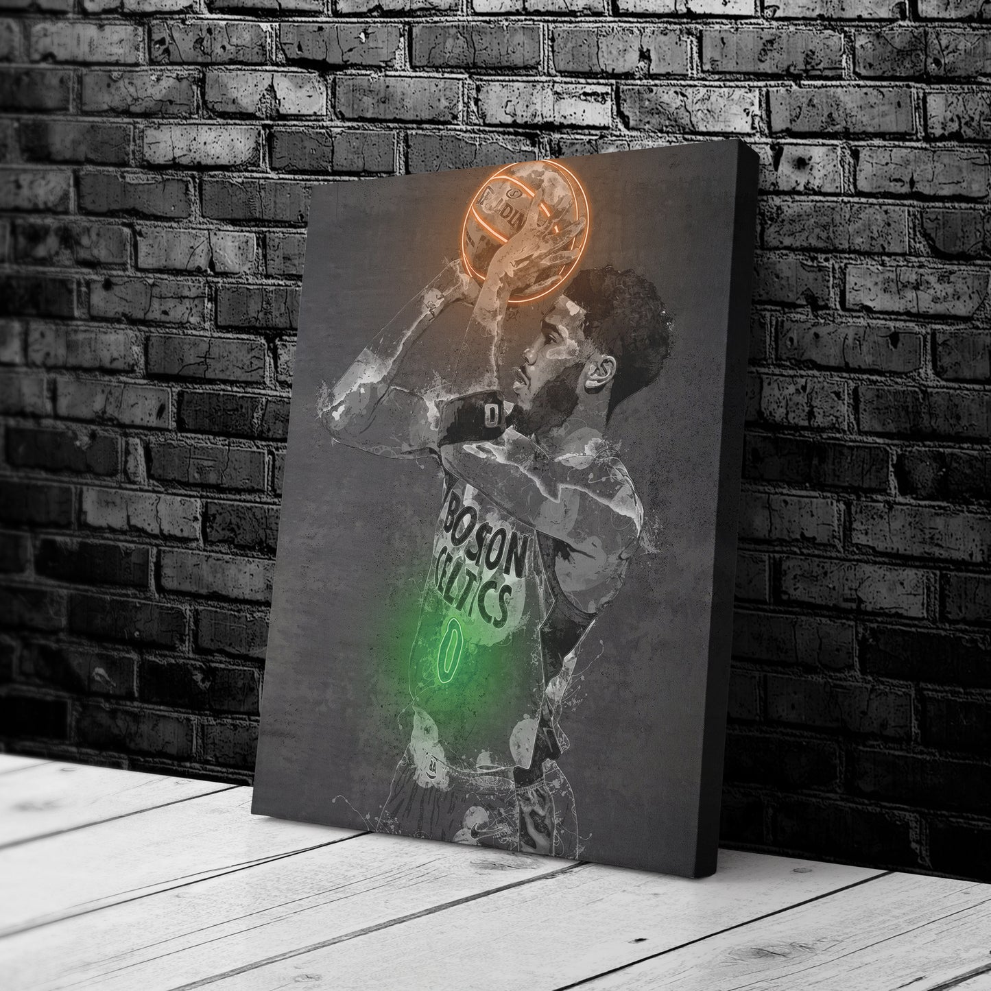 Jayson Tatum Poster Graffiti Neon Boston Celtics Basketball Hand Made Poster Canvas Print Kids Wall Art Man Cave Gift Home Decor