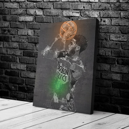 Jayson Tatum Poster Graffiti Neon Boston Celtics Basketball Hand Made Poster Canvas Print Kids Wall Art Man Cave Gift Home Decor