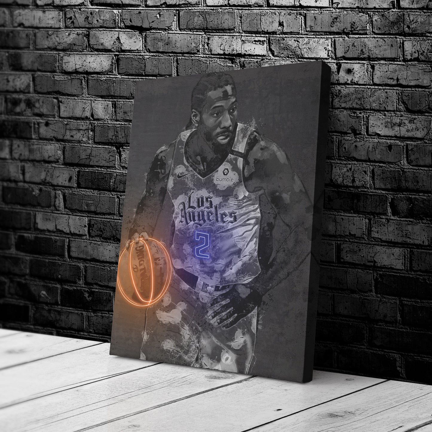 Kawhi Leonard Poster Graffiti Neon Los Angeles Clippers NBA Hand Made Poster Canvas Print Kids Wall Art Man Cave Gift Home Decor