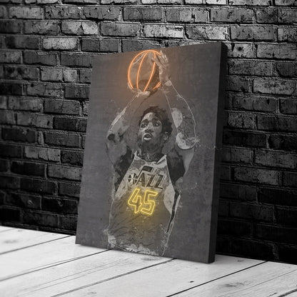 Donovan Mitchell Poster Graffiti Neon Utah Jazz NBA Hand Made Poster Canvas Print Kids Wall Art Man Cave Gift Home Decor