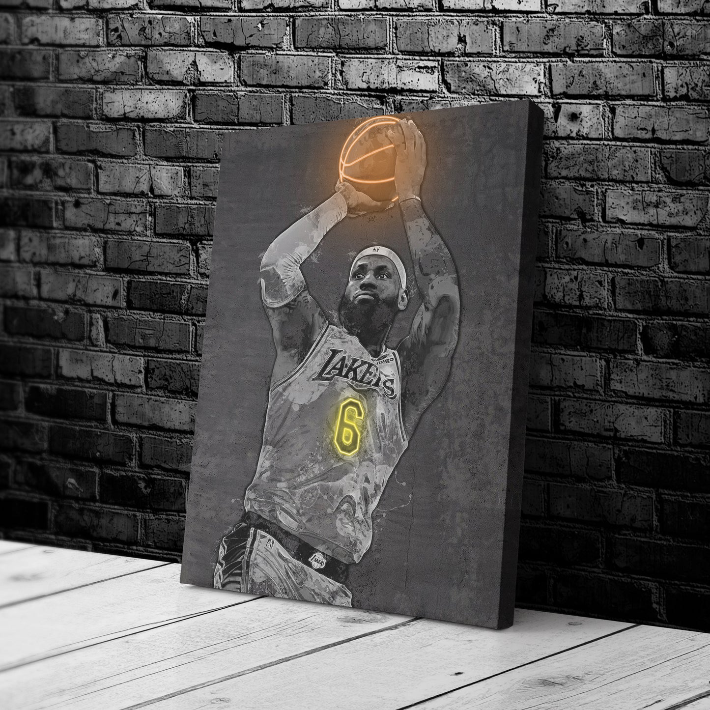 Lebron James Poster Graffiti Neon Los Angeles Lakers Basketball Hand Made Poster Canvas Framed Print Wall Kids Art Man Cave Gift Home Decor