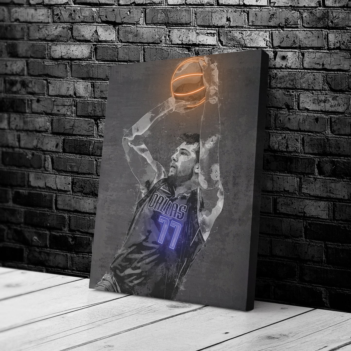 Luka Doncic Poster Graffiti Neon Dallas Mavericks NBA Hand Made Poster Canvas Print Kids Wall Art Man Cave Gift Home Decor