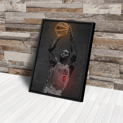 Damian Lillard Poster Graffiti Neon Portland Trail Blazers Basketball Hand Made Poster Canvas Print Kids Wall Art Man Cave Gift Home Decor