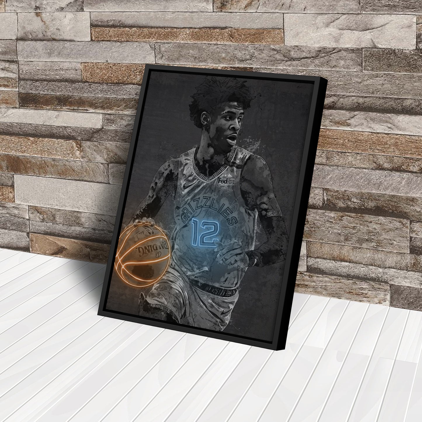 Ja Morant Poster Graffiti Neon Memphis Grizzlies Basketball Hand Made Poster Canvas Print Kids Wall Art Man Cave Gift Home Decor