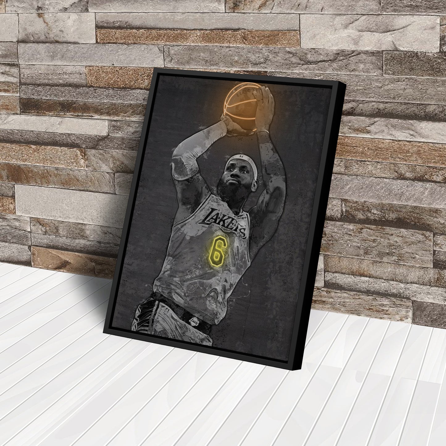 Lebron James Poster Graffiti Neon Los Angeles Lakers Basketball Hand Made Poster Canvas Framed Print Wall Kids Art Man Cave Gift Home Decor