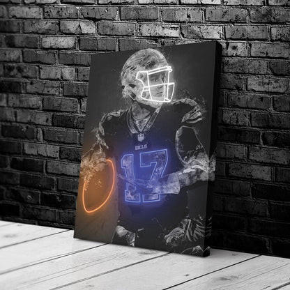 Josh Allen Graffiti Neon Buffalo Bills NFL Poster Canvas Print Kids Wall Art Man Cave Gift Home Decor