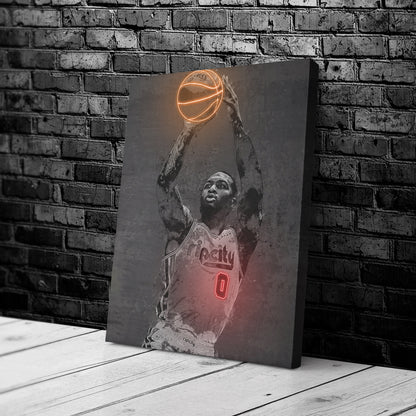 Damian Lillard Poster Graffiti Neon Portland Trail Blazers Basketball Hand Made Poster Canvas Print Kids Wall Art Man Cave Gift Home Decor