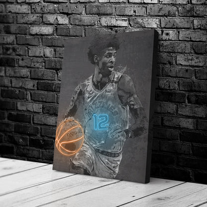 Ja Morant Poster Graffiti Neon Memphis Grizzlies Basketball Hand Made Poster Canvas Print Kids Wall Art Man Cave Gift Home Decor