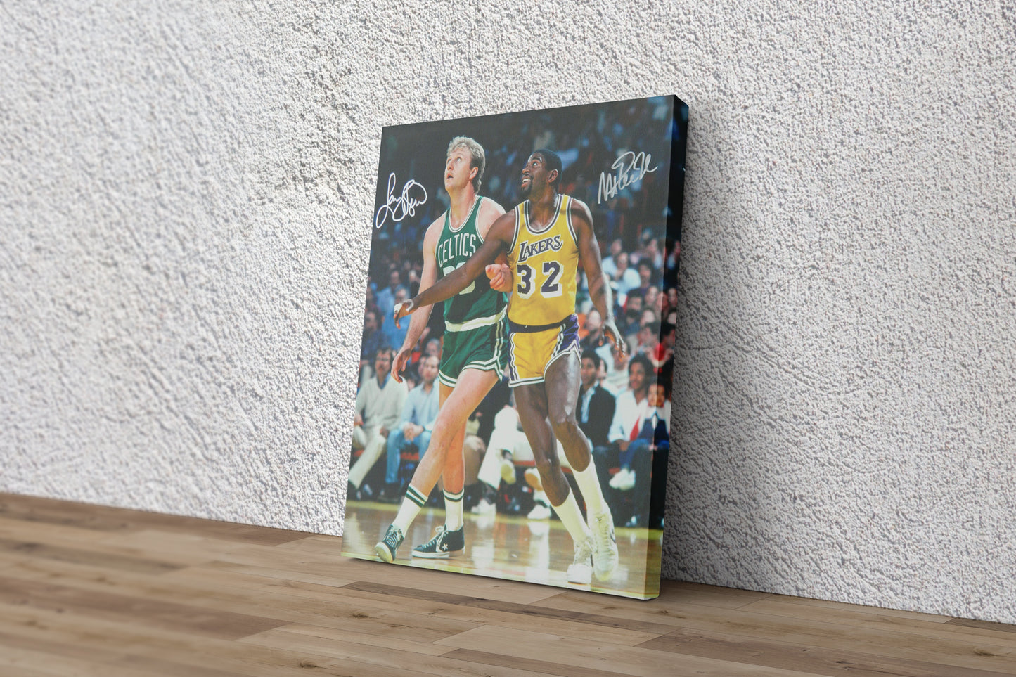 Larry Bird and Magic Johnson Autographed Poster Lakers vs Celtics Basketball Hand Made Posters Canvas Print Wall Art Home Decor