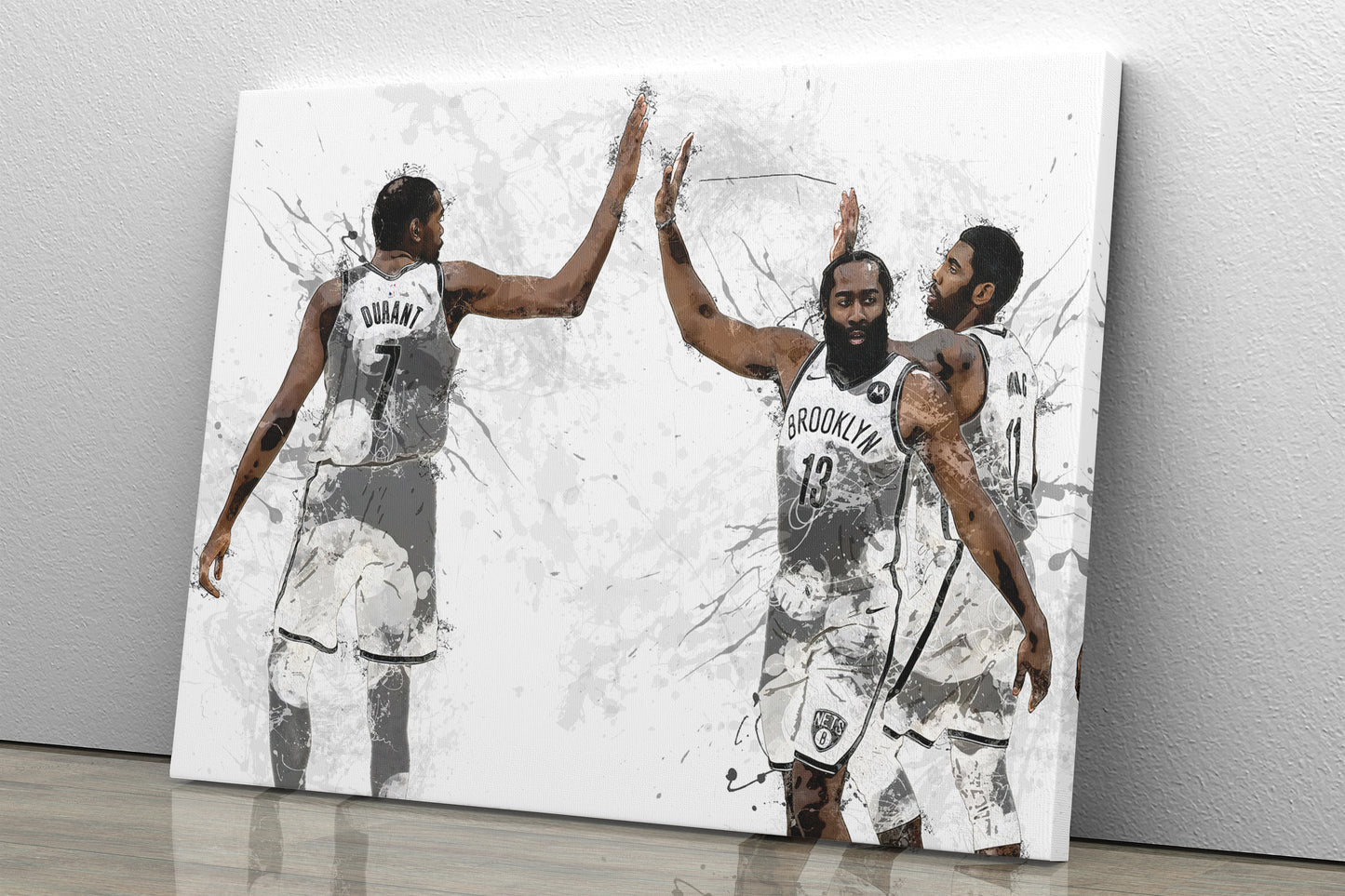 Brooklyn Nets Big 3 Poster Basketball Painting Hand Made Posters Canvas Print Kids Wall Art Home Man Cave Gift Decor