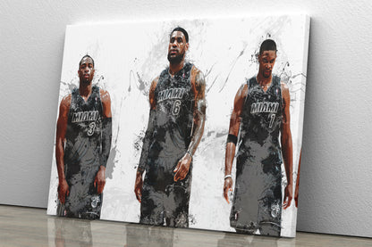 Miami Heat Big 3 Poster Basketball Painting Hand Made Posters Canvas Print Kids Wall Art Home Man Cave Gift Decor