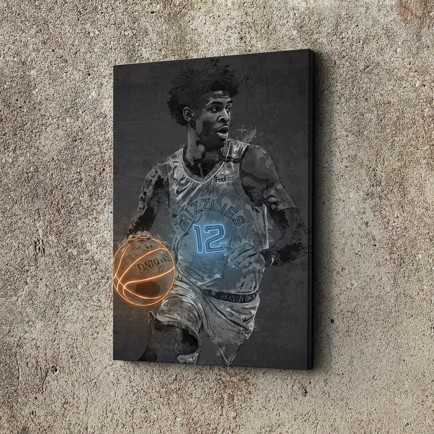 Ja Morant Poster Graffiti Neon Memphis Grizzlies Basketball Hand Made Poster Canvas Print Kids Wall Art Man Cave Gift Home Decor