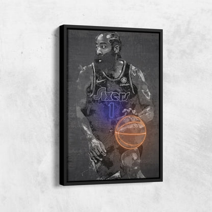 James Harden Poster Graffiti Neon Philadelphia 76ers NBA Hand Made Poster Canvas Print Kids Wall Art Man Cave Gift Home Decor