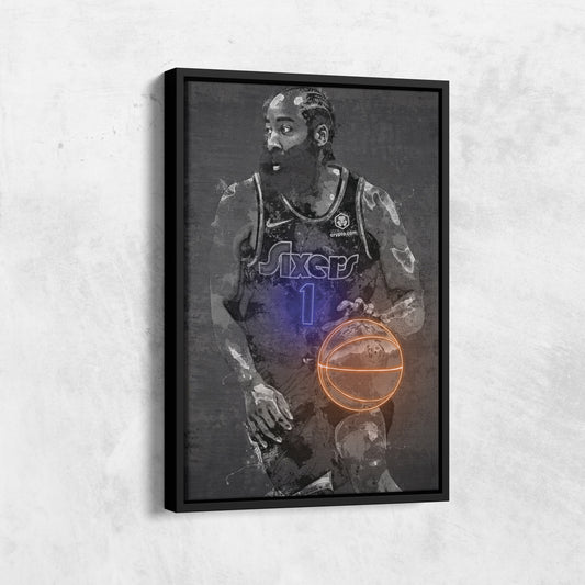 James Harden Poster Graffiti Neon Philadelphia 76ers NBA Hand Made Poster Canvas Print Kids Wall Art Man Cave Gift Home Decor