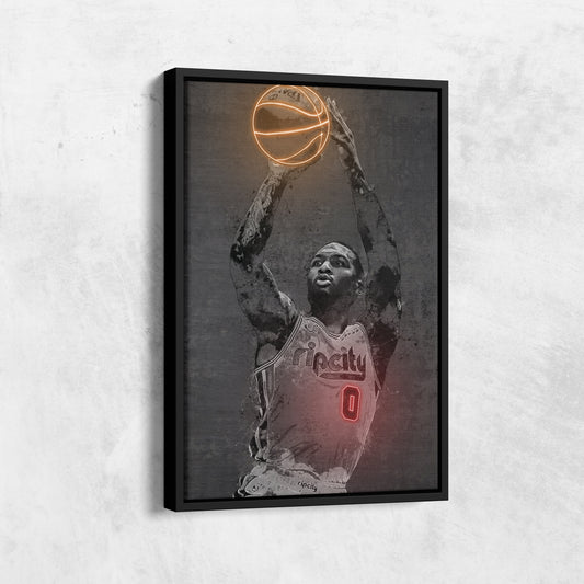 Damian Lillard Poster Graffiti Neon Portland Trail Blazers Basketball Hand Made Poster Canvas Print Kids Wall Art Man Cave Gift Home Decor