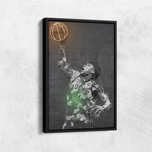 Giannis Antetokounmpo Poster Graffiti Neon Milwaukee Bucks Basketball Hand Made Poster Canvas Print Kids Wall Art Man Cave Gift Home Decor