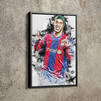 Ronaldinho Poster Barcelona Soccer Painting Hand Made Posters Canvas Print Kids Wall Art Man Cave Gift Home Decor