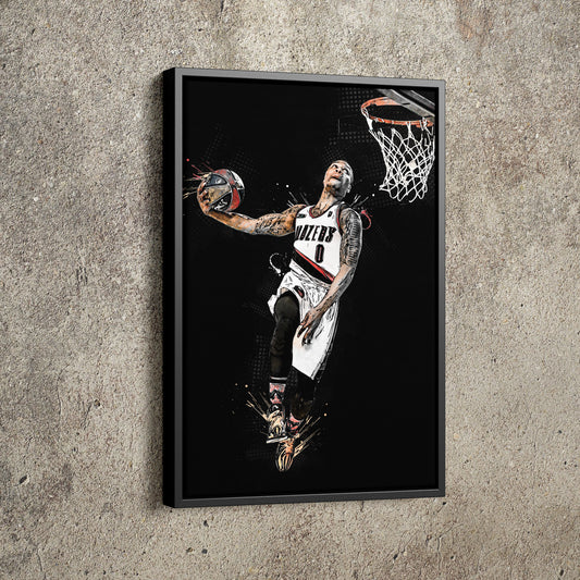 Damian Lillard Illustration Dunk Poster Portland Trail Blazers Basketball Hand Made Posters Canvas Print Kids Wall Art Home Man Cave Gift Decor