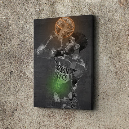 Jayson Tatum Poster Graffiti Neon Boston Celtics Basketball Hand Made Poster Canvas Print Kids Wall Art Man Cave Gift Home Decor