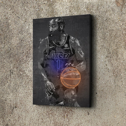 James Harden Poster Graffiti Neon Philadelphia 76ers NBA Hand Made Poster Canvas Print Kids Wall Art Man Cave Gift Home Decor
