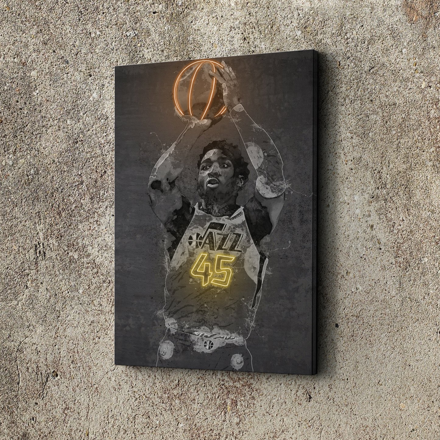 Donovan Mitchell Poster Graffiti Neon Utah Jazz NBA Hand Made Poster Canvas Print Kids Wall Art Man Cave Gift Home Decor