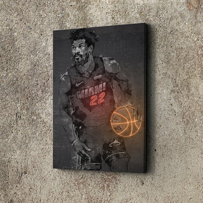 Jimmy Butler Poster Graffiti Neon Miami Heat  Basketball Hand Made Poster Canvas Print Kids Wall Art Man Cave Gift Home Decor