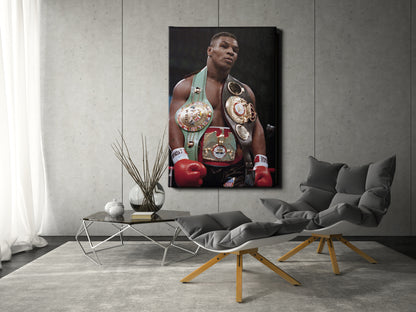 Mike Tyson with belts Poster Hand Made Posters Canvas Print Wall Art Home Decor