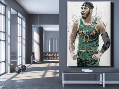 Jayson Tatum Poster Boston Celtics Basketball Painting Hand Made Posters Canvas Print Kids Wall Art Man Cave Gift Home Decor