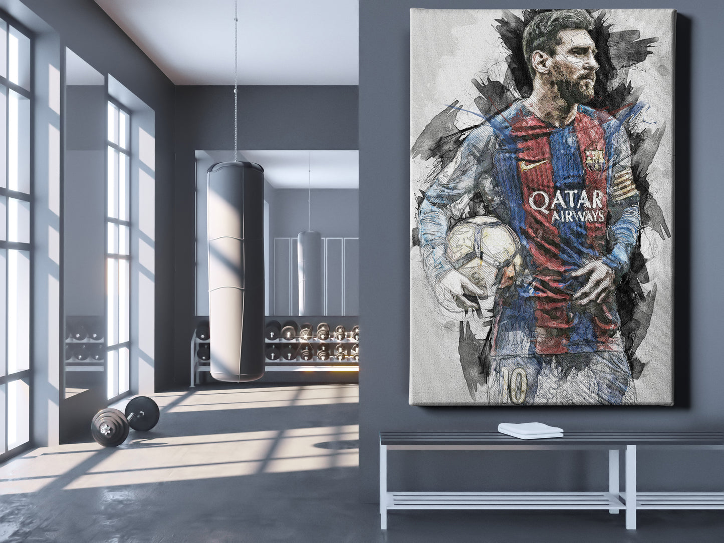 Lionel Messi Poster Barcelona Soccer Player Hand Made Posters Canvas Framed Print Wall Kids Art Man Cave Gift Home Decor