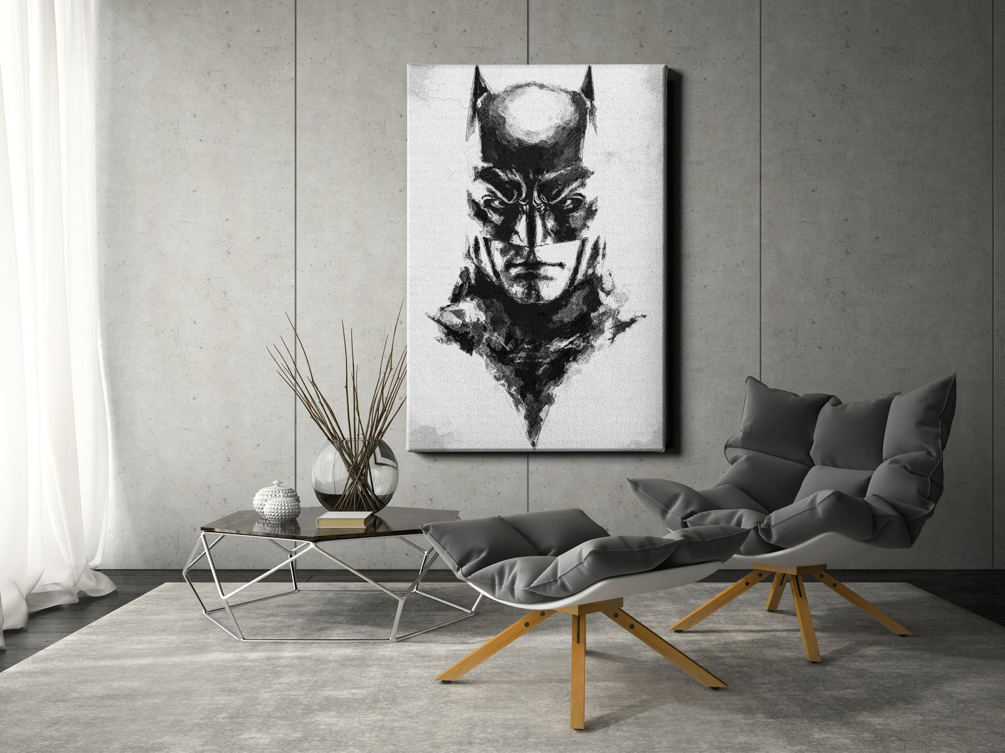 Batman Face Poster DC Superhero Comics Painting Hand Made Posters Canvas Print Kids Wall Art Man Cave Gift Home Decor