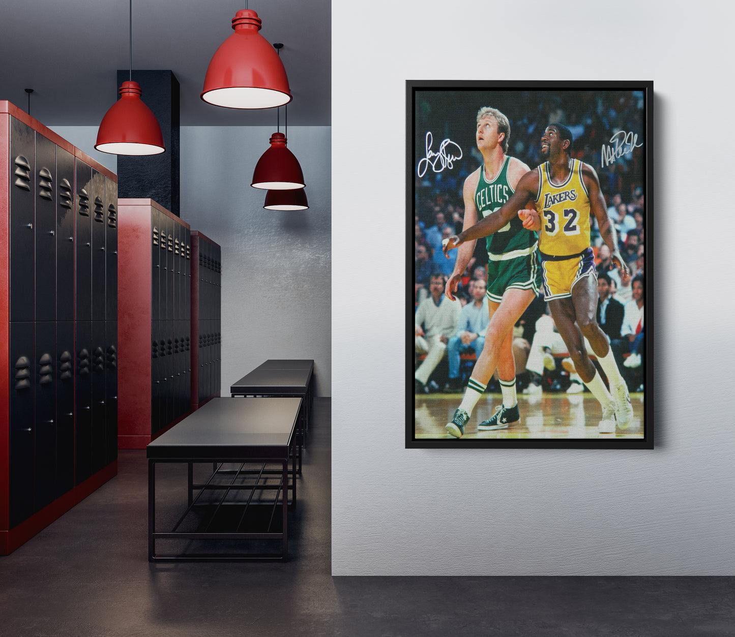 Larry Bird and Magic Johnson Autographed Poster Lakers vs Celtics Basketball Hand Made Posters Canvas Print Wall Art Home Decor