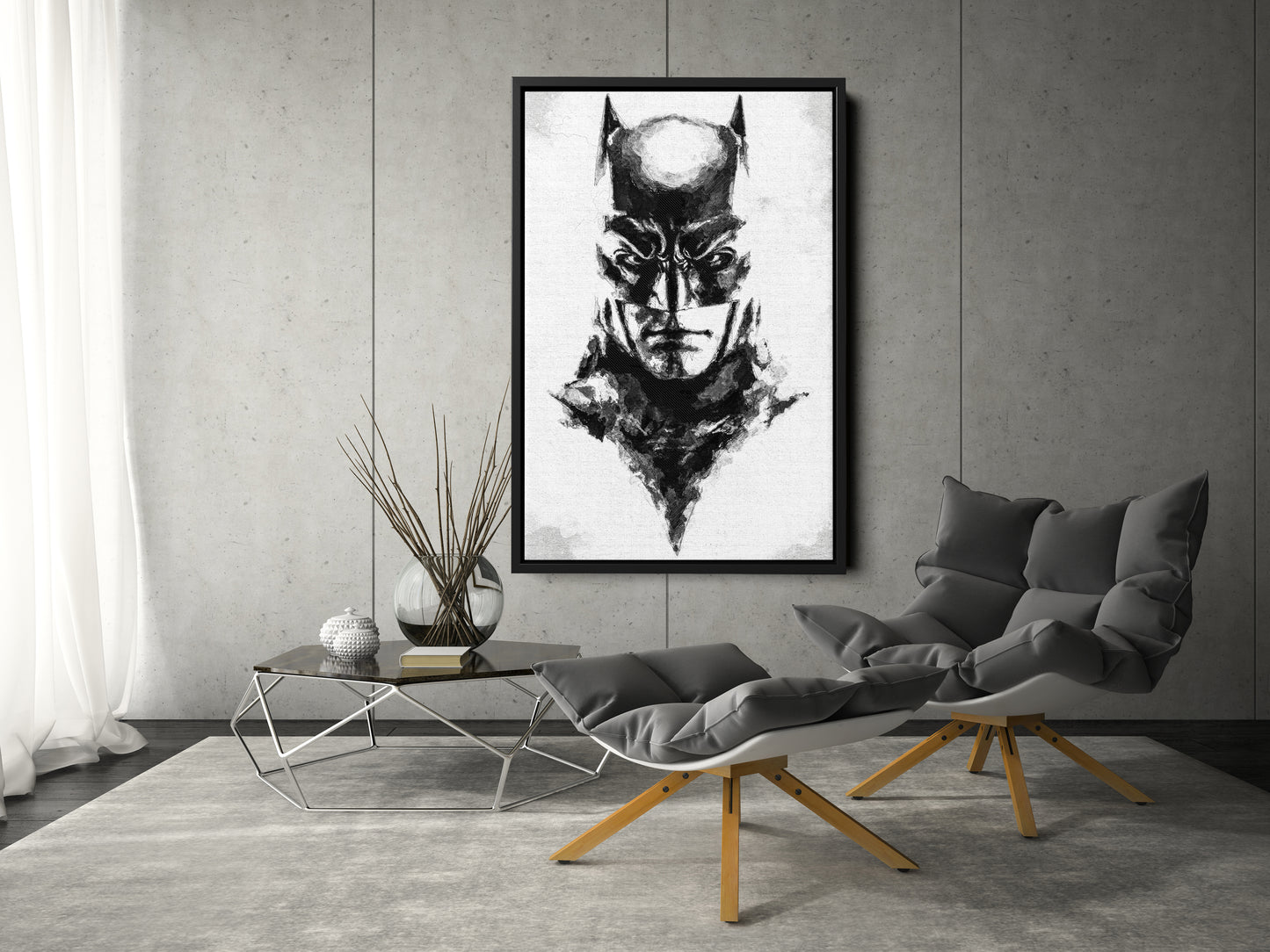 Batman Face Poster DC Superhero Comics Painting Hand Made Posters Canvas Print Kids Wall Art Man Cave Gift Home Decor