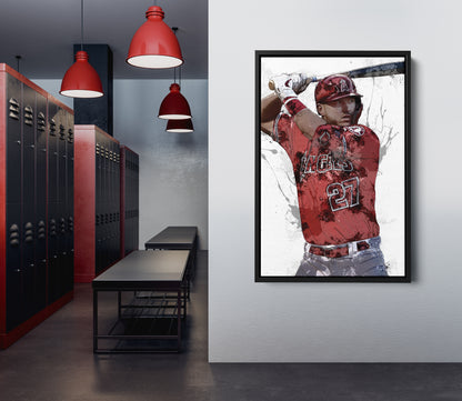 Mike Trout Art Poster Los Angeles Angels Baseball Hand Made Posters Canvas Print Kids Wall Art Man Cave Gift Home Decor