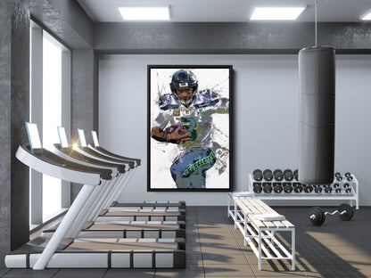 Russell Wilson Poster Seattle Seahawks Football Painting Hand Made Posters Canvas Framed Print Wall Kids Art Man Cave Gift Home Decor