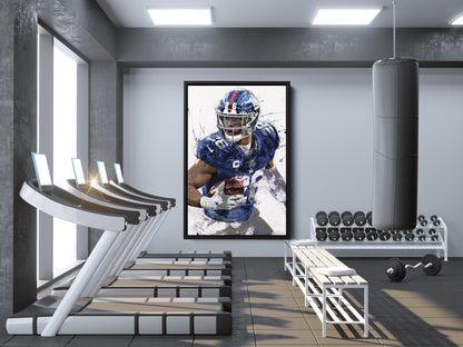 Saquon Barkley Poster New York Giants Football Painting Hand Made Posters Canvas Framed Print Wall Kids Art Man Cave Gift Home Decor