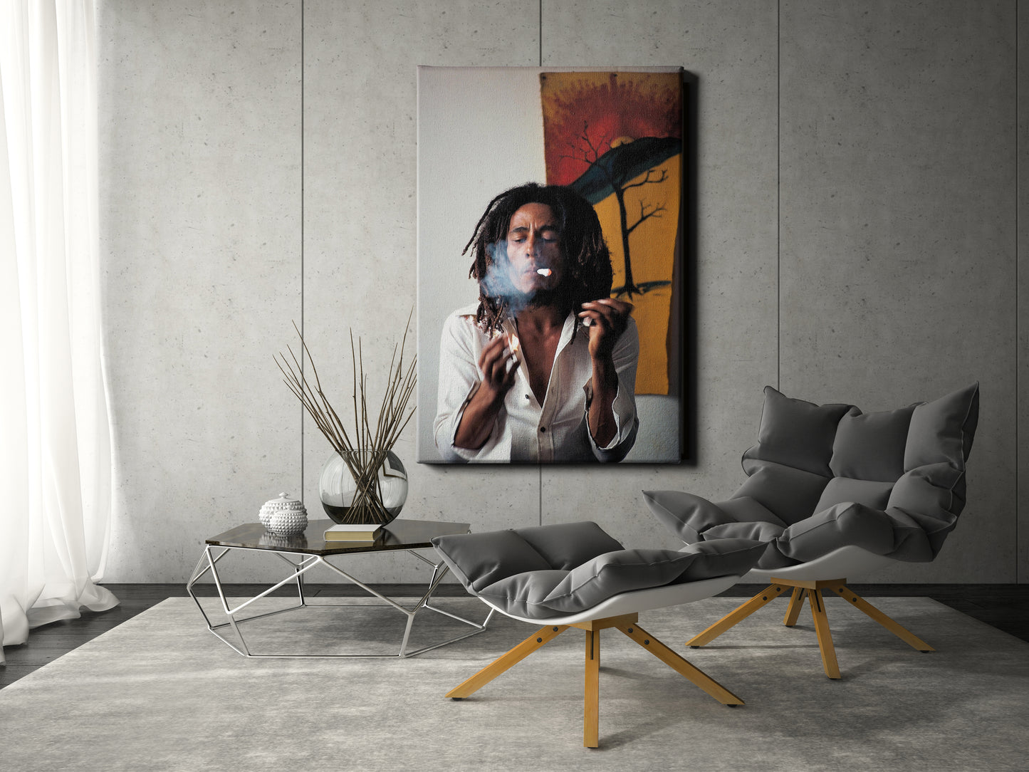 Bob Marley Poster Singer Smoking Hand Made Poster Canvas Print Wall Art Home Decor