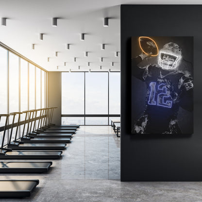 Tom Brady Graffiti Neon New England Patriots NFL Poster Canvas Print Kids Wall Art Man Cave Gift Home Decor