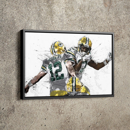 Aaron Rodgers Davante Adams Poster Green Bay Packers Football Painting Hand Made Posters Canvas Print Kids Wall Art Man Cave Gift Home Decor