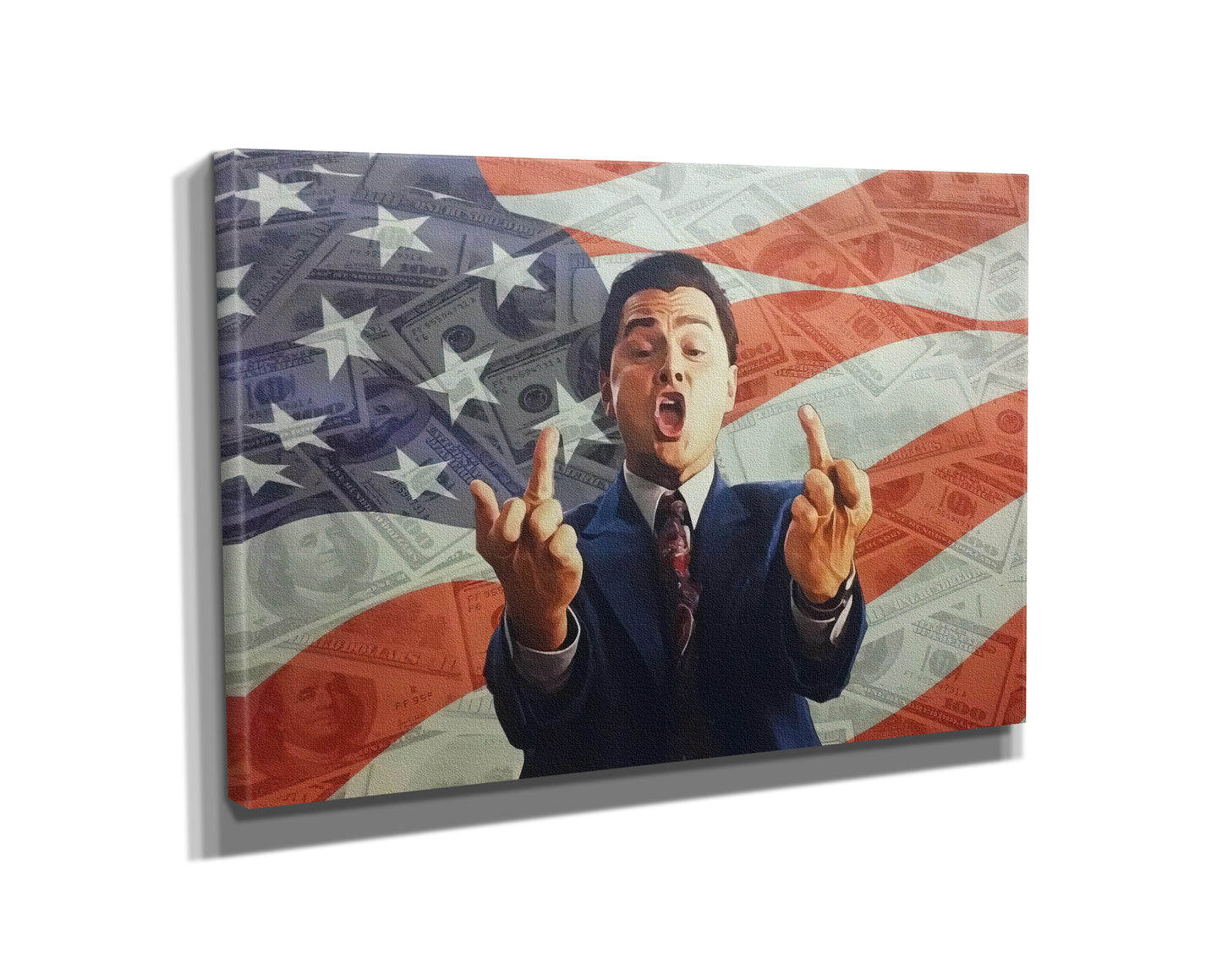 The Wolf of Wall Street 'middle finger' Poster Leonardo Di Caprio Movie Illustration Hand Made Posters Canvas Print Wall Art Home Decor